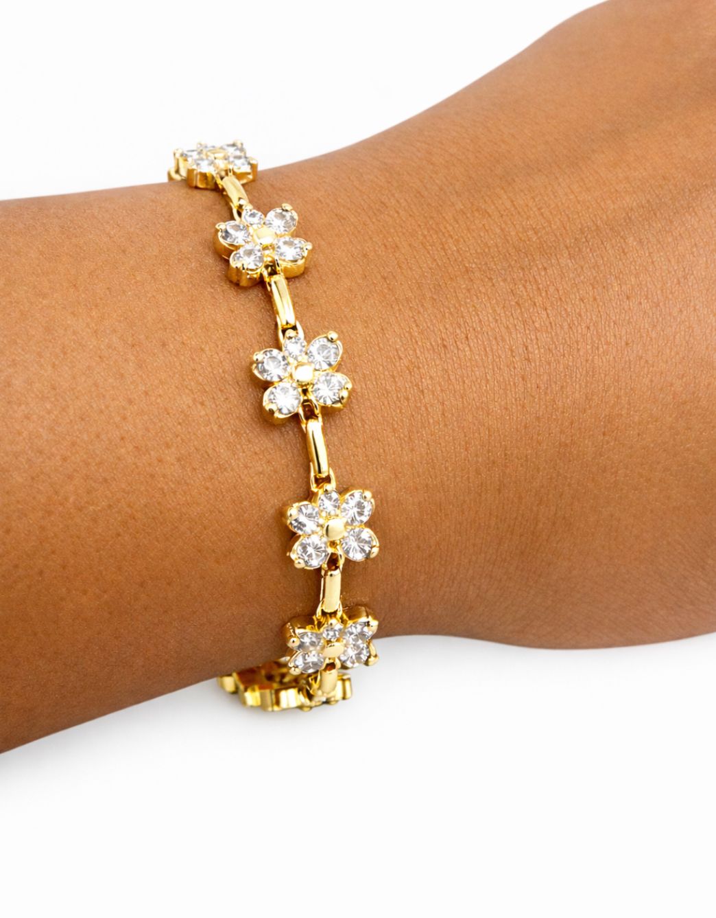 Pulsera Floral Dorada con Cristales